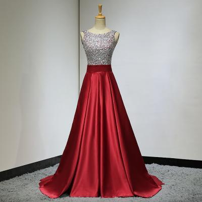 Custom Made Red Sequin Backless Satin A-Line Prom Dress