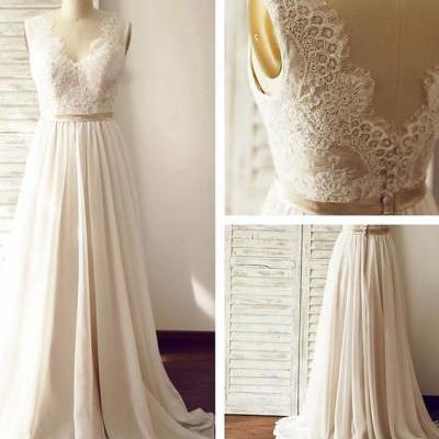 Discount V-neckline Lace Wedding Dress,V-back Lace Bridal Dress,Chiffon Summer Wedding Dress
