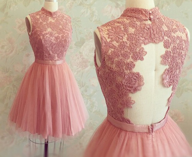 blush pink halter neck bridesmaid dress