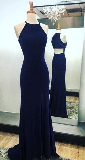 Blue Halter Prom Dress