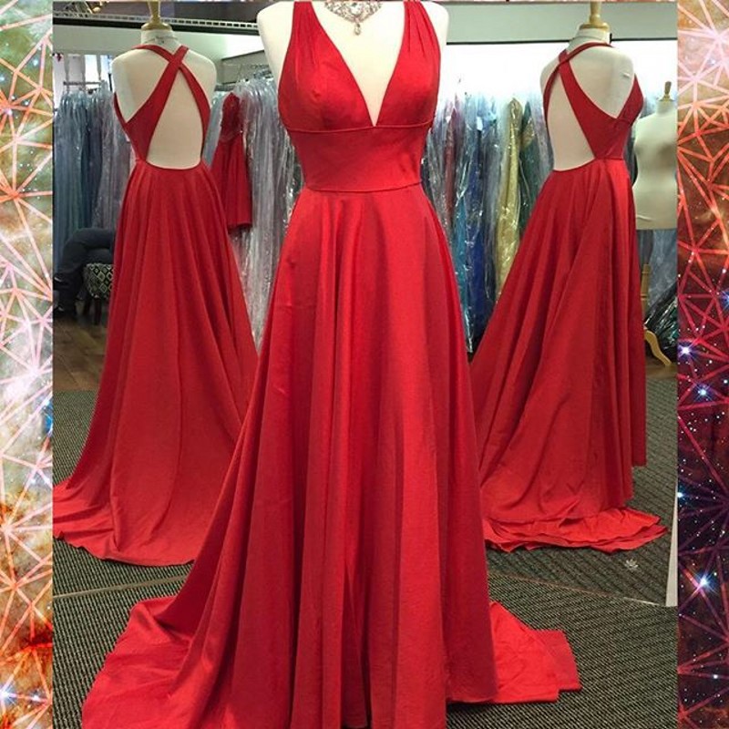 Red Long Open Back Prom Dress